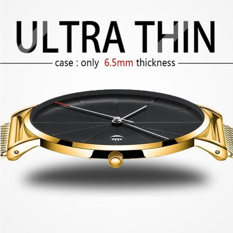 Dress Watch Ultra Thin - Часы наручные мужские ультратонкие, люксовые золотистые