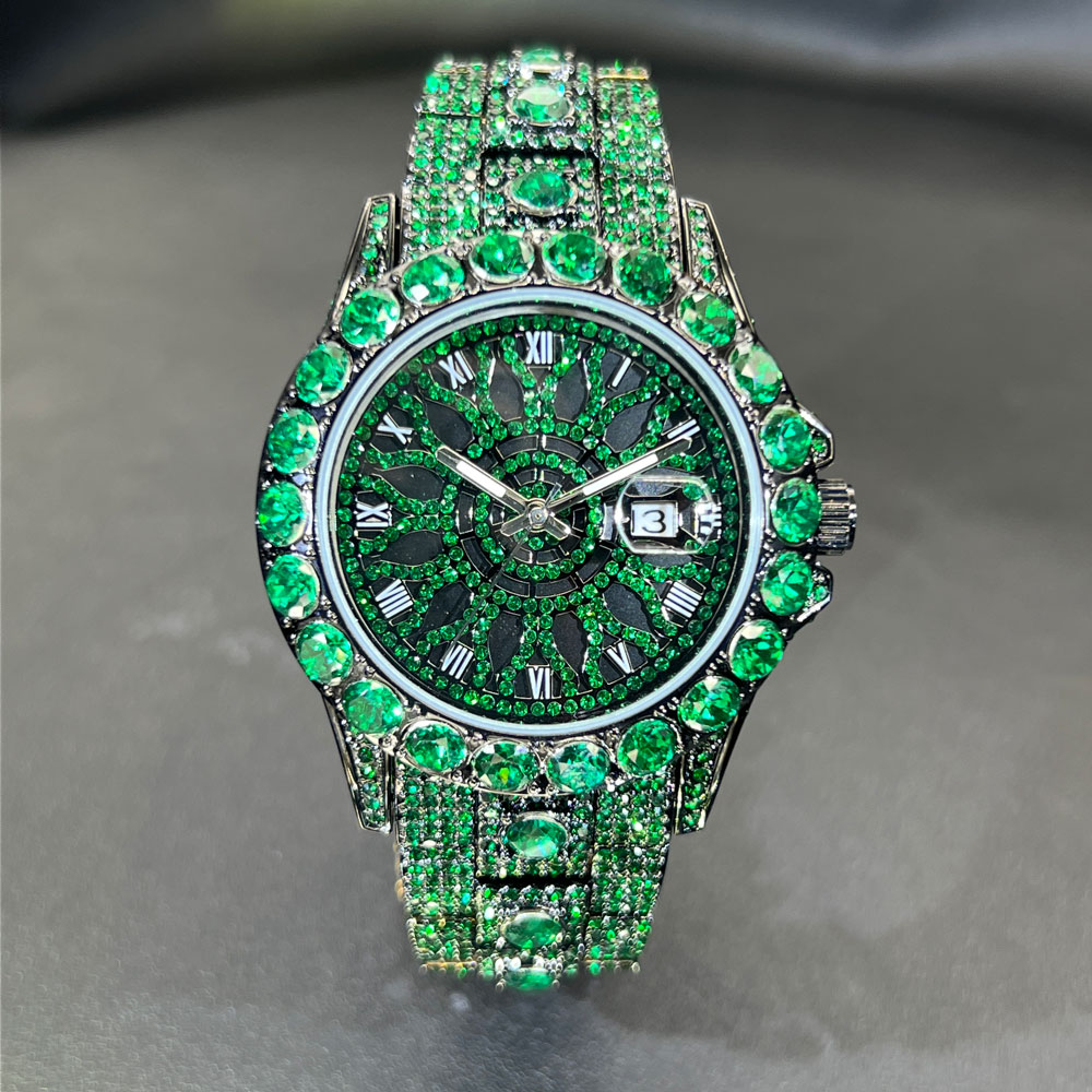Luxury Watch And Jewelry Brand - Часы с зелеными бриллиантами для мужчин,