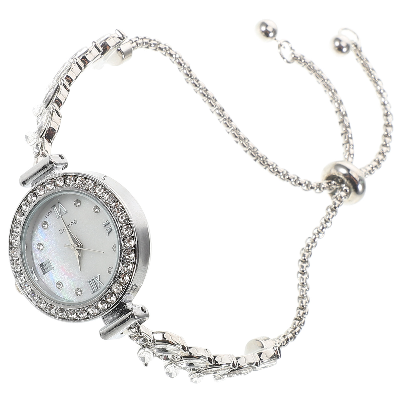 Luxury Watch White - Женские кварцевые часы с кристаллами, серебряный